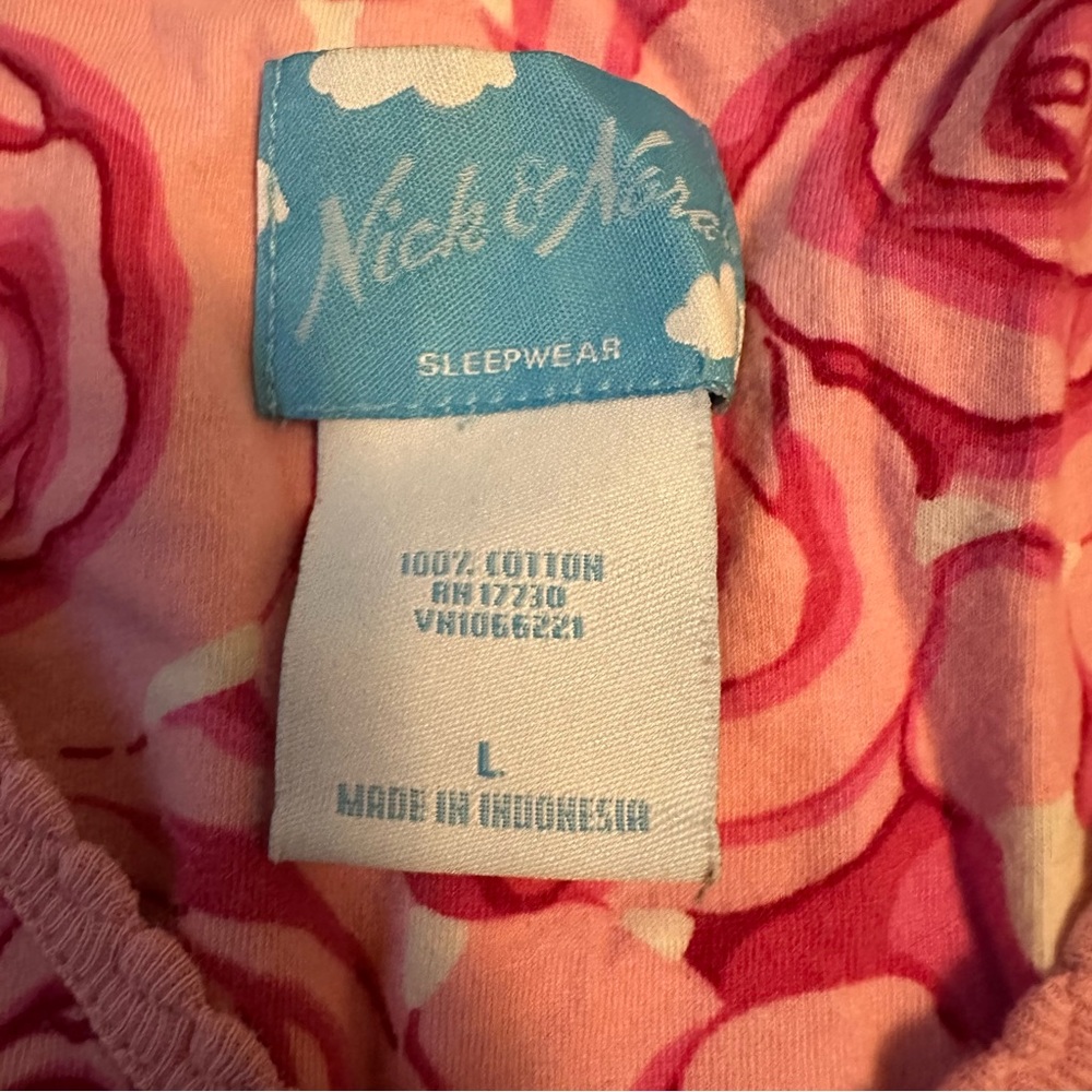 Nick & Nora pink rose-patterned V-neck 100% Cotton Valentines Nightie Pajamas PJ - Picture 5 of 6